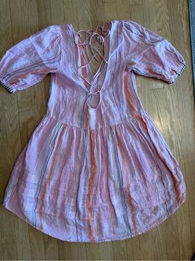 Lemlem x H&M Pink Striped Lace-Up Boho Mini Dress/coverup